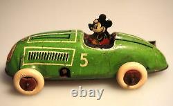 1936 Lindstrom Mickey Mouse Walt Disney Race Car J. Schneider Co. Tin Wind up