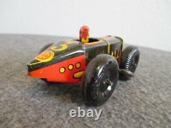 1940-50s MARX WIND-UP RACE CAR TIN LITHO BOAT TAIL # 3 WITH DRIVER TOY CAR WORKS