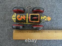 1940-50s MARX WIND-UP RACE CAR TIN LITHO BOAT TAIL # 3 WITH DRIVER TOY CAR WORKS