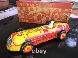 1940'SMARX TOYSMECHANICAL SPEED RACERTIN LITHO WIND UP INDY RACE CAR WithBOX