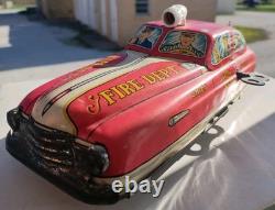 1940s/1950s Louis Marx Toys Tin Litho Fire Dept Chief Car Wind Up with Key/Runs