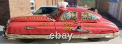 1940s/1950s Louis Marx Toys Tin Litho Fire Dept Chief Car Wind Up with Key/Runs