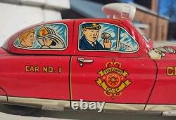 1940s/1950s Louis Marx Toys Tin Litho Fire Dept Chief Car Wind Up with Key/Runs