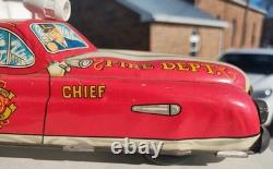 1940s/1950s Louis Marx Toys Tin Litho Fire Dept Chief Car Wind Up with Key/Runs