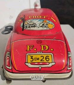 1940s/1950s Louis Marx Toys Tin Litho Fire Dept Chief Car Wind Up with Key/Runs