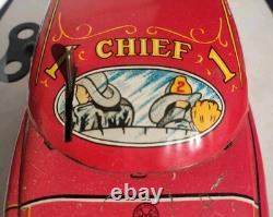 1940s/1950s Louis Marx Toys Tin Litho Fire Dept Chief Car Wind Up with Key/Runs