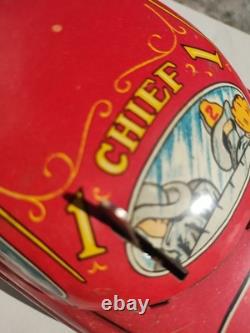 1940s/1950s Louis Marx Toys Tin Litho Fire Dept Chief Car Wind Up with Key/Runs