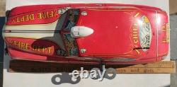 1940s/1950s Louis Marx Toys Tin Litho Fire Dept Chief Car Wind Up with Key/Runs