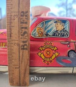 1940s/1950s Louis Marx Toys Tin Litho Fire Dept Chief Car Wind Up with Key/Runs