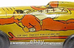 1947 CAPTAIN MARVEL Yellow #3 Fawcett Comics tin litho windup race car WORKS