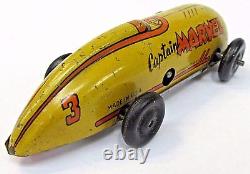 1947 CAPTAIN MARVEL Yellow #3 Fawcett Comics tin litho windup race car WORKS