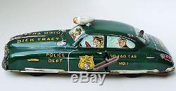1949 MARX DICK TRACY SQUAD CAR No. 1 TIN LITHOGRAPHED WIND UP TOY 11 1/4 LARGE