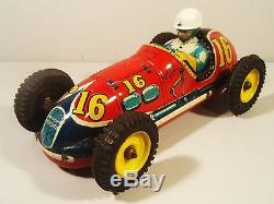 1950'S TIN FRICTION OPEN WHEEL RACER RACE CAR SPEED KING W DRIVER ALPS JAPAN