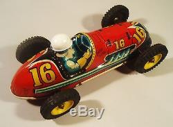 1950'S TIN FRICTION OPEN WHEEL RACER RACE CAR SPEED KING W DRIVER ALPS JAPAN