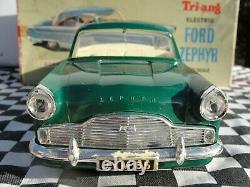 1950's/60's Triang Electric Ford Zephyr Convertible Green 120 Scale Used Boxed