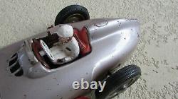 1950's JNF Mercedes Silver Arrow W 196 Battery Op 13 in tin toy race car driver