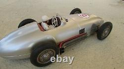 1950's JNF Mercedes Silver Arrow W196 Battery Op 13 in. Tin toy race car driver