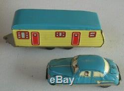 1950's Japan Car with House Trailer Tin Litho Store Display of 12 MIB Store Stock