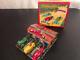 1950's Japan HAJI Tin Lithographed Toy 3 Car Race Set with Garage, Mint in Box