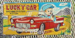 1950's LUCKY CAR Marusan Tin Toy+Smoking Mystery Action MIB SAN+Original Box EX