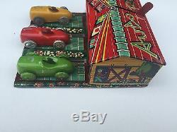 1950S HAJI TIN LITHO AUTOMATIC RACING GAME MINTY BOX PENNY TOY RACE CAR INDY 500