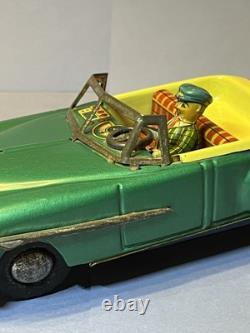 1950s Japan Tin Litho Packard 2 Door Convertible Friction Toy with Driver 8 works