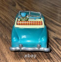 1950s Japan Tin Litho Packard 2 Door Convertible Friction Toy with Driver 8 works