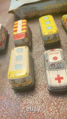 1950s Tin Litho Friction Cars And Trucks Set Of 12 With Horrible Store Display