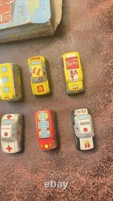 1950s Tin Litho Friction Cars And Trucks Set Of 12 With Horrible Store Display