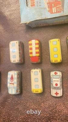 1950s Tin Litho Friction Cars And Trucks Set Of 12 With Horrible Store Display