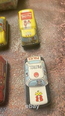 1950s Tin Litho Friction Cars And Trucks Set Of 12 With Horrible Store Display