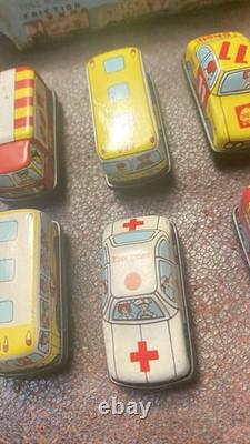 1950s Tin Litho Friction Cars And Trucks Set Of 12 With Horrible Store Display