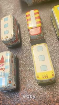 1950s Tin Litho Friction Cars And Trucks Set Of 12 With Horrible Store Display