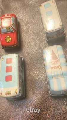 1950s Tin Litho Friction Cars And Trucks Set Of 12 With Horrible Store Display