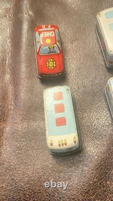 1950s Tin Litho Friction Cars And Trucks Set Of 12 With Horrible Store Display