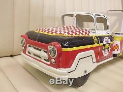 1957 MARX LUMAR Chevrolet Wrecker Tow Truck & Original Car Pressed Steel Toy Set