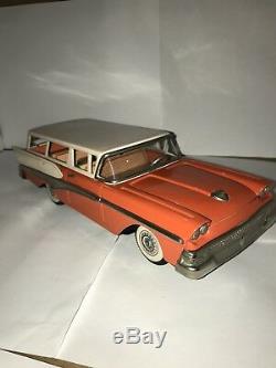 1958 Ford Fairlane 2-Door Stationwagon Tin Lithograph Car (With Friction)