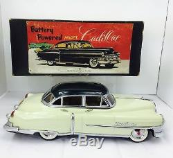1958 Tin Litho Marusan Cadillac Battery Operated Tin Toy Car Original Box Japan