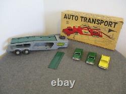 1960 MARX 2620A AUTO TRANSPORT With THREE CARS + RAMP/BOX CLEAN NO CAB