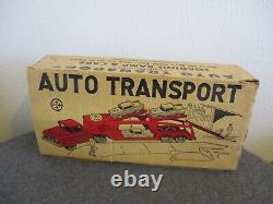 1960 MARX 2620A AUTO TRANSPORT With THREE CARS + RAMP/BOX CLEAN NO CAB