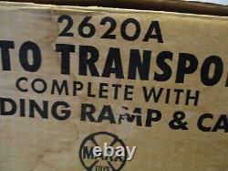 1960 MARX 2620A AUTO TRANSPORT With THREE CARS + RAMP/BOX CLEAN NO CAB