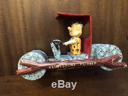 1960 RED TOP Vintage Marx Tin Toy Flintstone Flivver Toy Car Fliver Pedal Rare