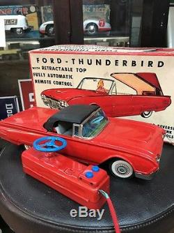 1960's Vintage Ford Thunderbird Red Tin Toy Car Cragstan Battery Operated