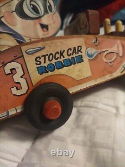 1960s American Pre-School Toy Company Stock Car Robbie Wooden Pull Toy