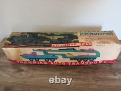 1960s Japan Tin Friction Sears Turnpike Car Transporter & 12 Friction Cars & Box