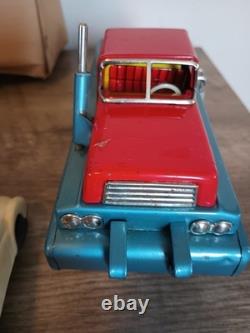 1960s Japan Tin Friction Sears Turnpike Car Transporter & 12 Friction Cars & Box