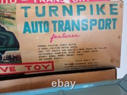 1960s Japan Tin Friction Sears Turnpike Car Transporter & 12 Friction Cars & Box
