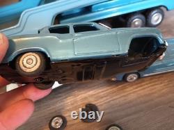 1960s Japan Tin Friction Sears Turnpike Car Transporter & 12 Friction Cars & Box