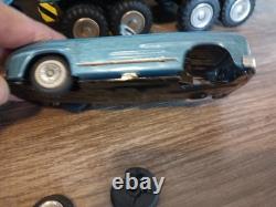 1960s Japan Tin Friction Sears Turnpike Car Transporter & 12 Friction Cars & Box