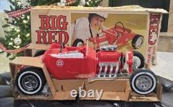 1960s MARX 24 BIG RED HOT ROD Battery Operated T Bucket Toy Car WORKING with BOX